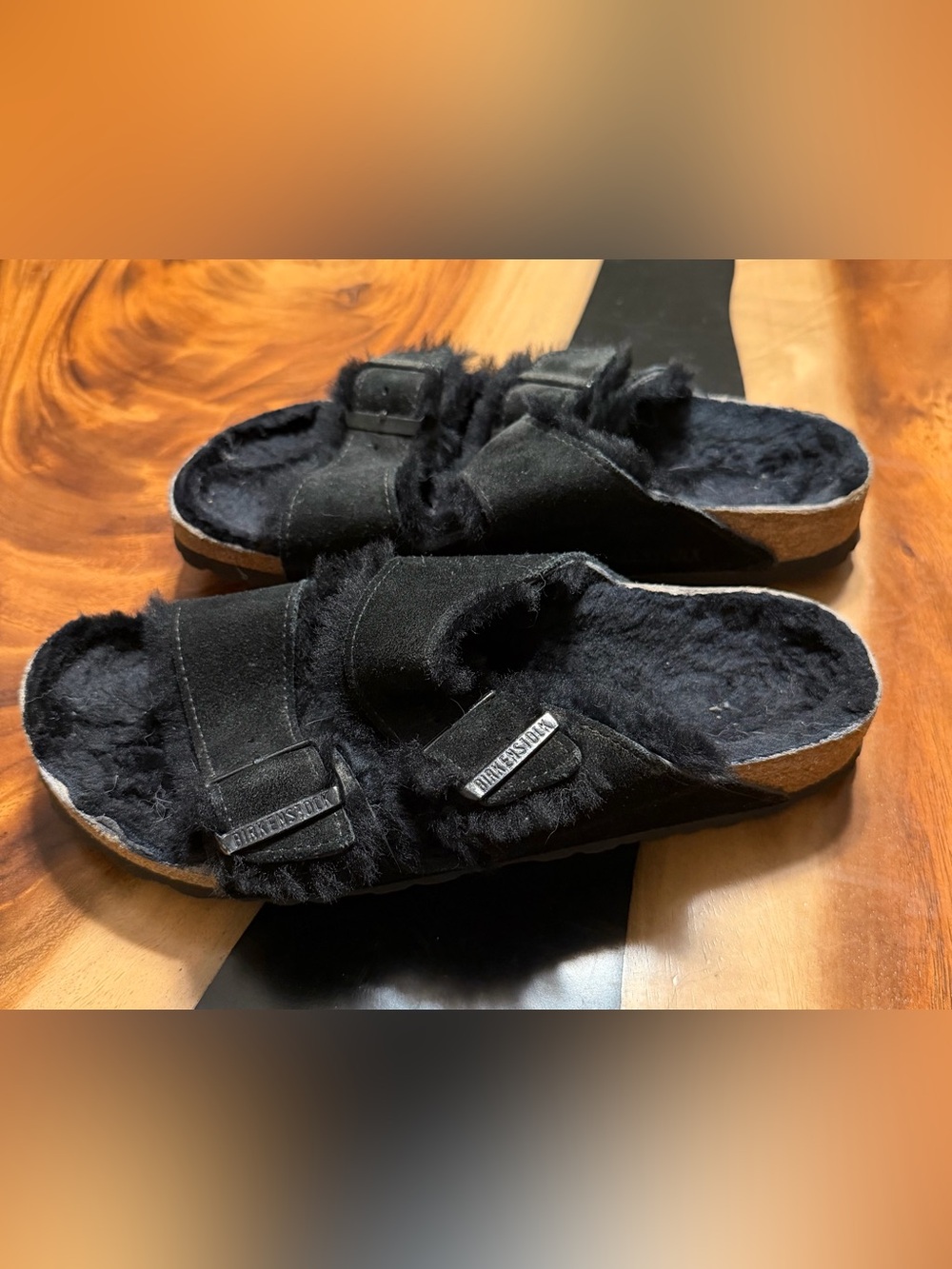 Birkenstock Black Faux-Fur Sandals